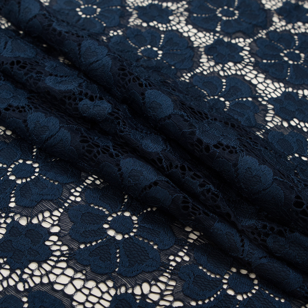 Stretch Crochet Lace - Navy Floral Detail Stretch Crochet Lace - Navy Floral Detail