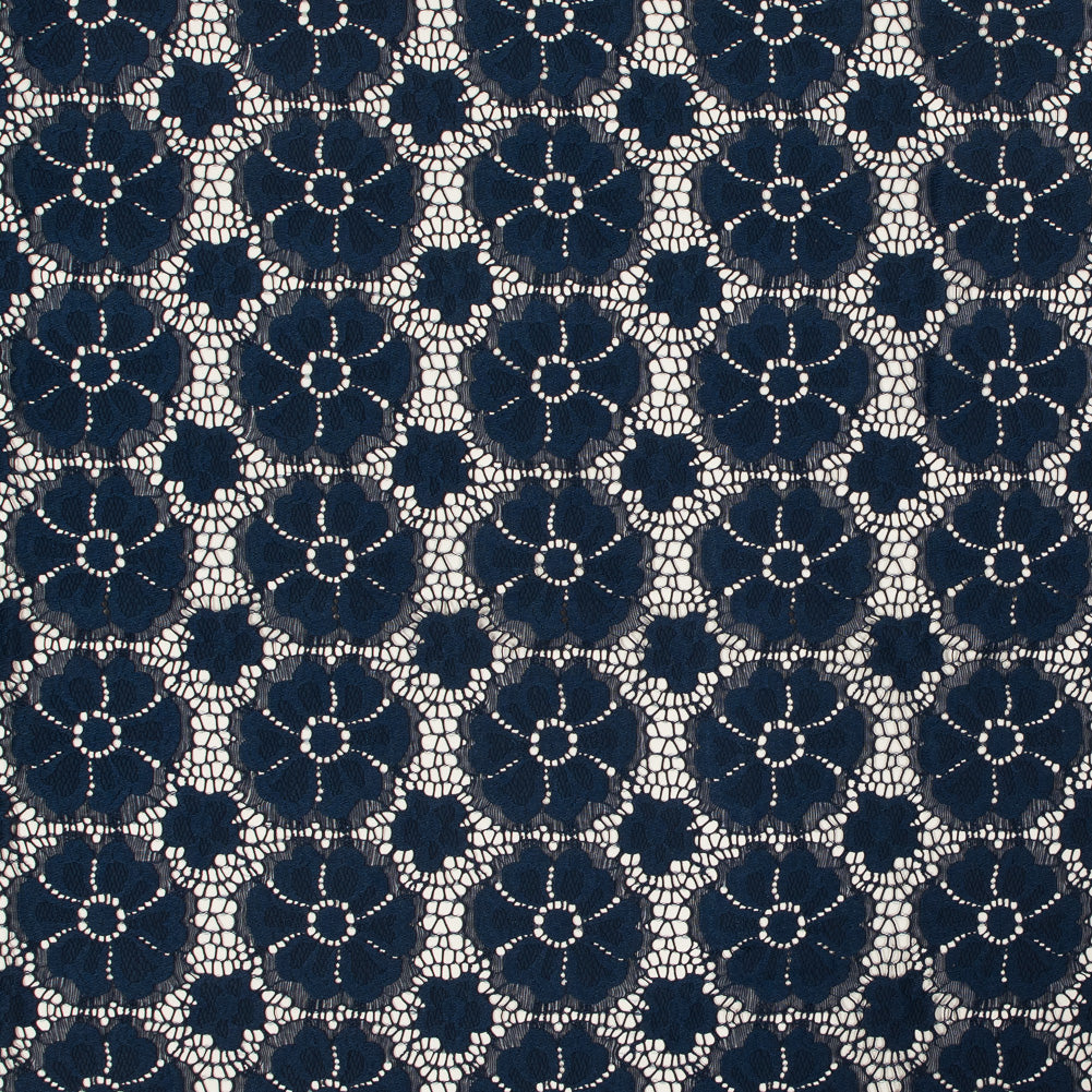 Stretch Crochet Lace - Navy Floral Stretch Crochet Lace - Navy Floral