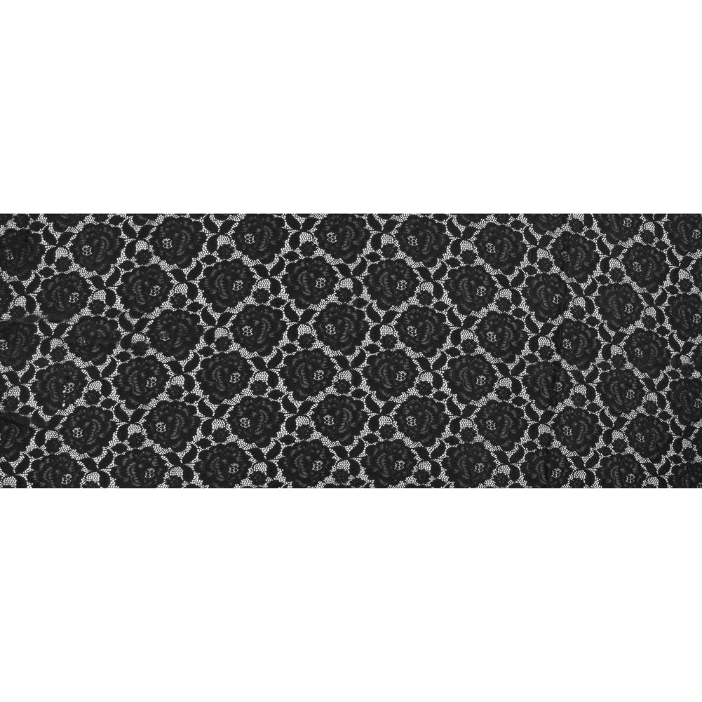 Re-Embroidered Stretch Crochet Lace - Black Roses Full Re-Embroidered Stretch Crochet Lace - Black Roses Full