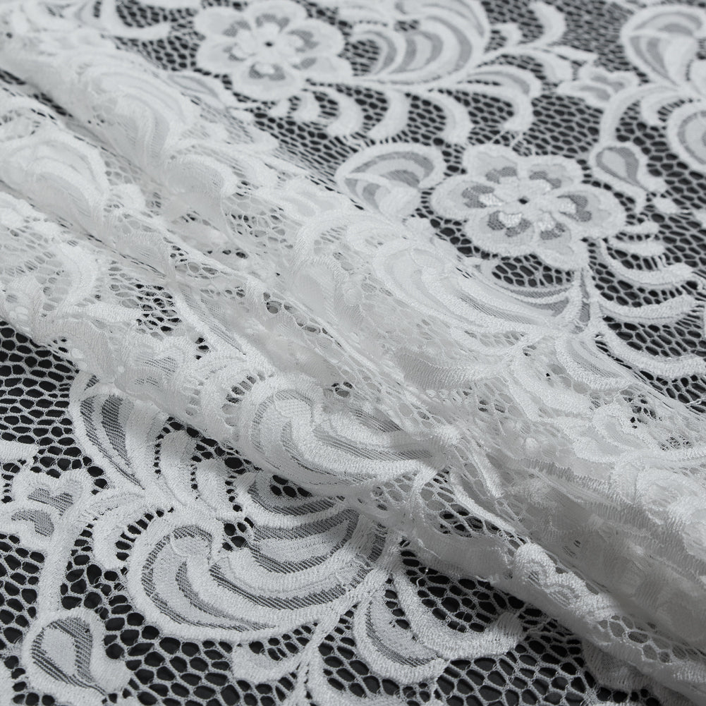 Re-Embroidered Stretch Crochet Lace - White Floral Folded Re-Embroidered Stretch Crochet Lace - White Floral Folded