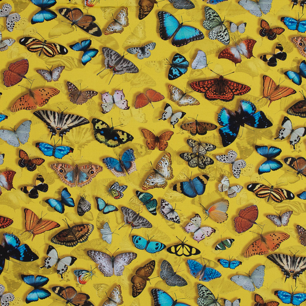 Sunshine Yellow Butterfly Printed Organic Viscose Batiste Sunshine Yellow Butterfly Printed Organic Viscose Batiste