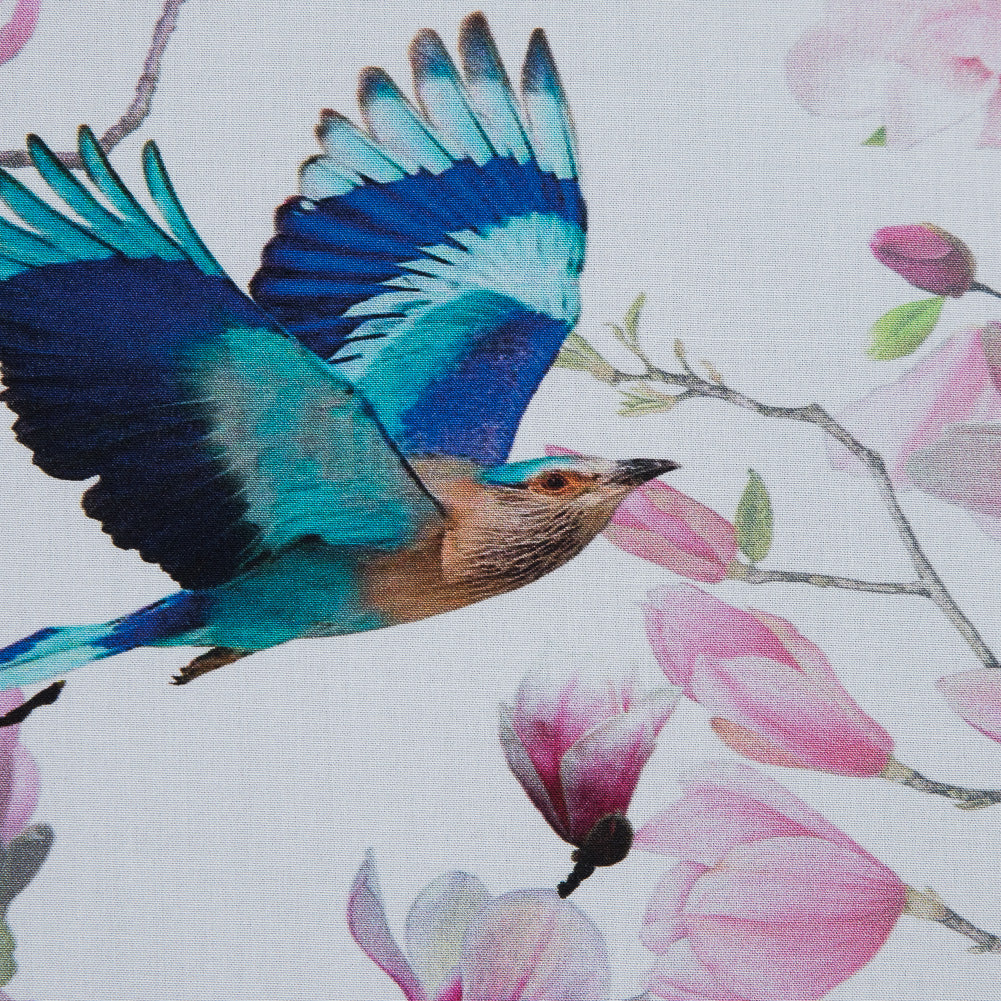 Organic Viscose Batiste - Pink and Blue Flowers and Birds Full Organic Viscose Batiste - Pink and Blue Flowers and Birds Full