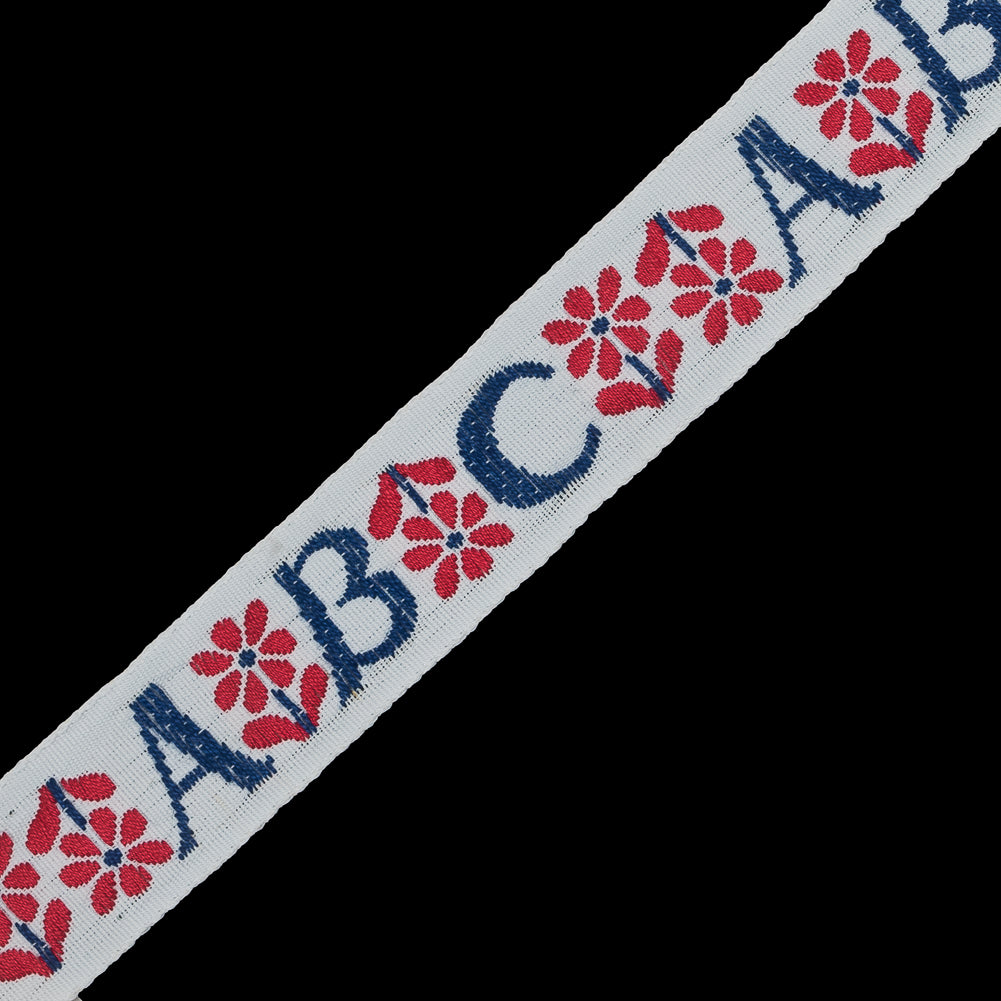 Red, White and Blue ABC Jacquard Ribbon - 1" Detail Red, White and Blue ABC Jacquard Ribbon - 1" Detail