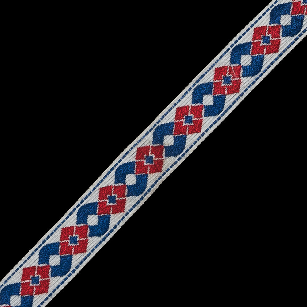 Red, White and Blue German Jacquard Ribbon - 0.625" Detail Red, White and Blue German Jacquard Ribbon - 0.625" Detail