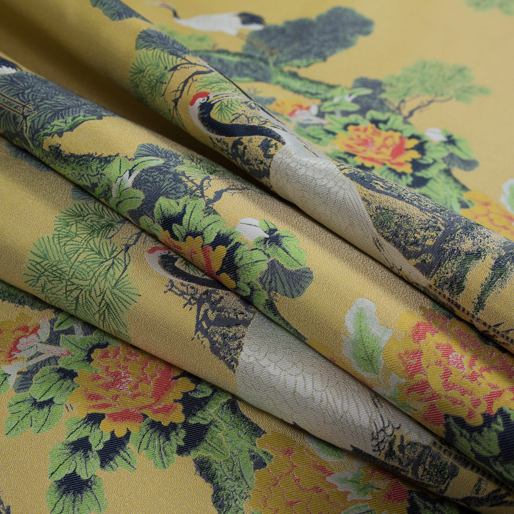 Yellow and Green Crane Jacquard Panel Folded Yellow and Green Crane Jacquard Panel Folded