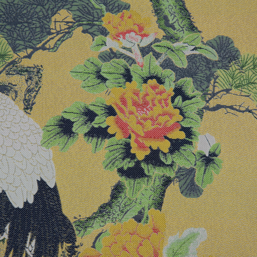 Yellow and Green Crane Jacquard Panel Detail Yellow and Green Crane Jacquard Panel Detail