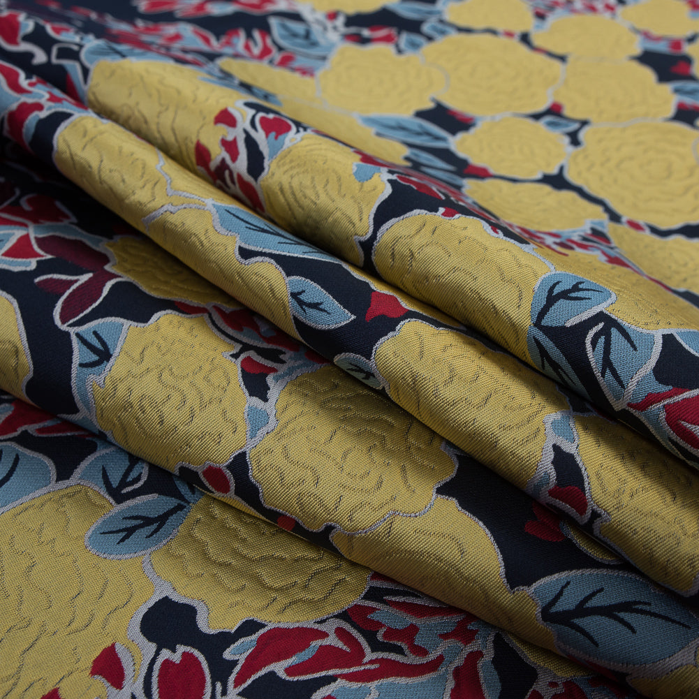 Navy, Yellow and Red Large-Scale Floral Jacquard Panel Folded Navy, Yellow and Red Large-Scale Floral Jacquard Panel Folded