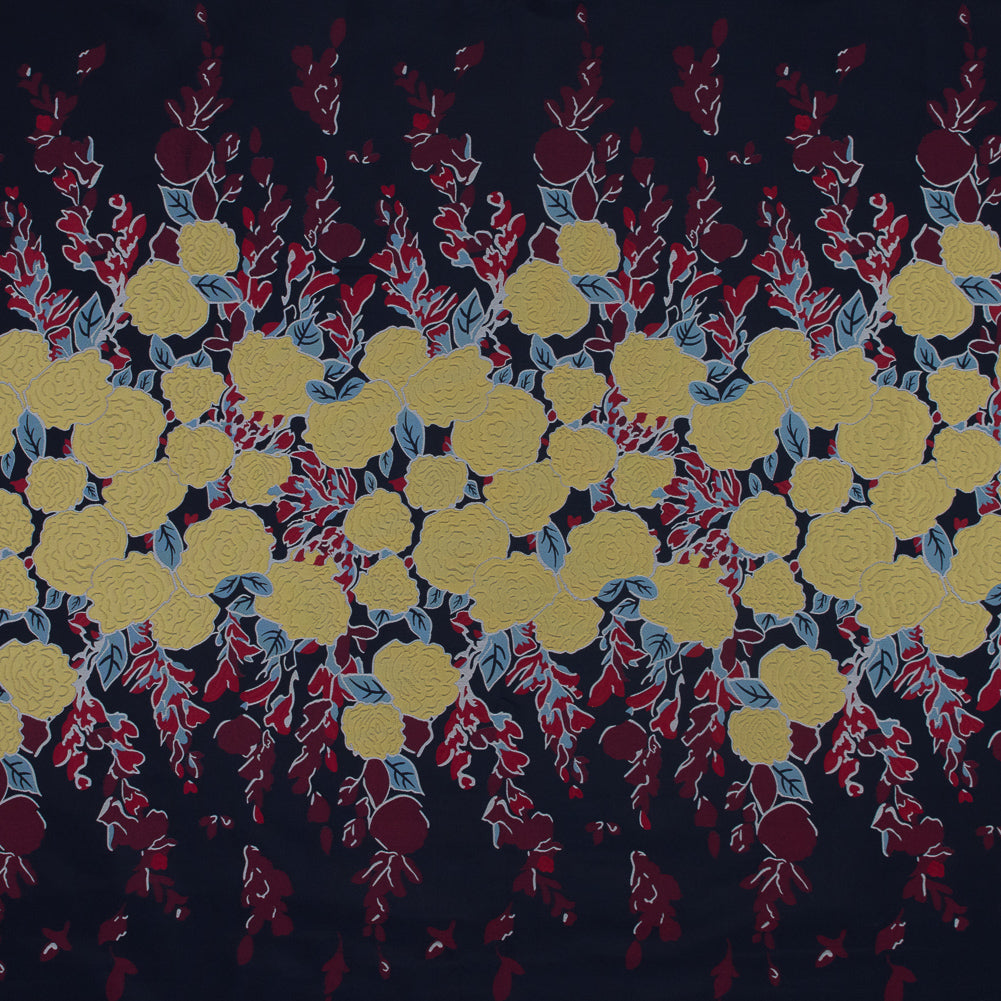 Navy, Yellow and Red Large-Scale Floral Jacquard Panel Navy, Yellow and Red Large-Scale Floral Jacquard Panel