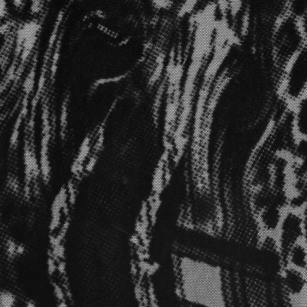Black Mesh Flocked with a Plaid and Animal Patterened Short-Piled Velvet Detail Black Mesh Flocked with a Plaid and Animal Patterened Short-Piled Velvet Detail