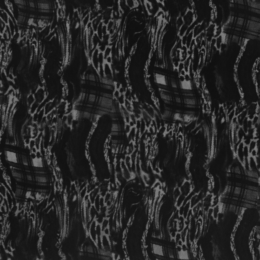Black Mesh Flocked with a Plaid and Animal Patterened Short-Piled Velvet Black Mesh Flocked with a Plaid and Animal Patterened Short-Piled Velvet