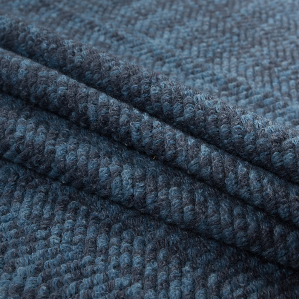 Wool Knit with Zig Zag Loops - Blue Marbled - Designer Deadstock Folded Wool Knit with Zig Zag Loops - Blue Marbled - Designer Deadstock Folded