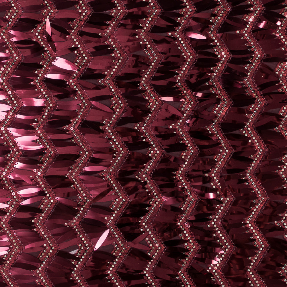 Fringe Sequin Fabric - Cranberry Chevrons Fringe Sequin Fabric - Cranberry Chevrons