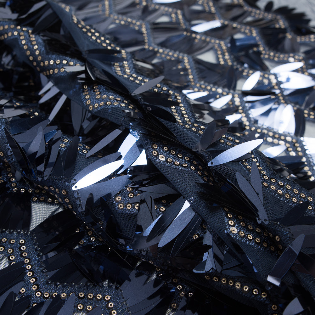 Fringe Sequin Fabric - Navy Chevrons Detail Fringe Sequin Fabric - Navy Chevrons Detail