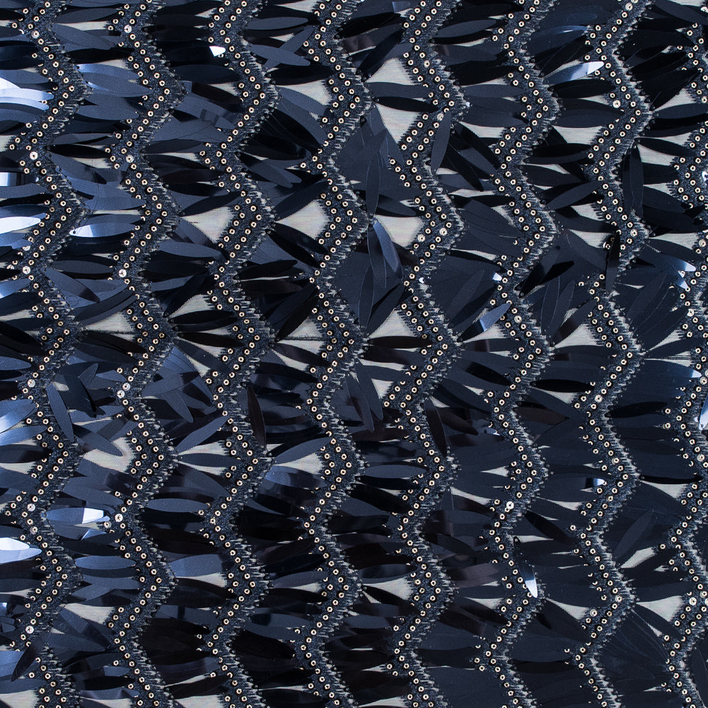 Fringe Sequin Fabric - Navy Chevrons Fringe Sequin Fabric - Navy Chevrons