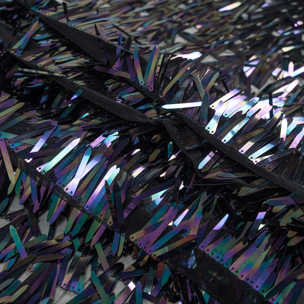 Soft Tulle with Fringe Sequins - Shiny Oil Slick - Phryne Collection Detail Soft Tulle with Fringe Sequins - Shiny Oil Slick - Phryne Collection Detail