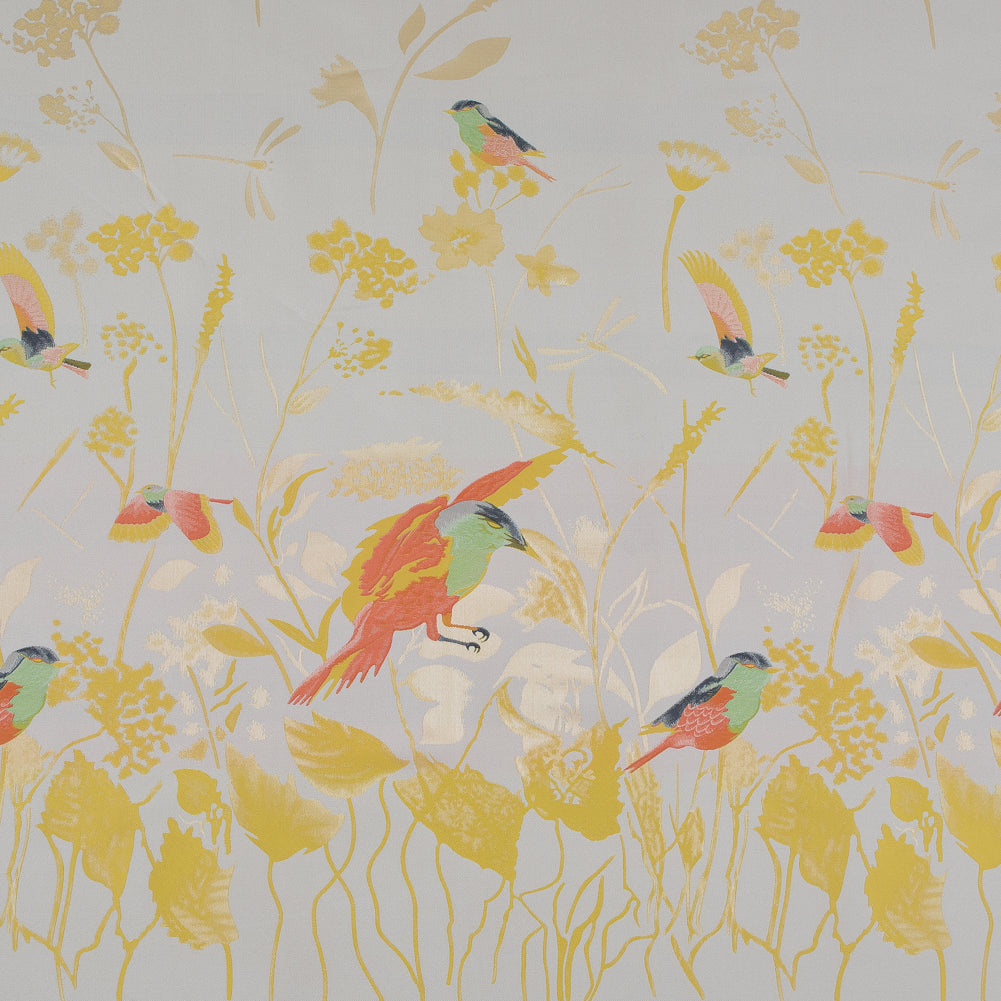 Sunshine Yellow Birds and Stalks Jacquard Panel Sunshine Yellow Birds and Stalks Jacquard Panel