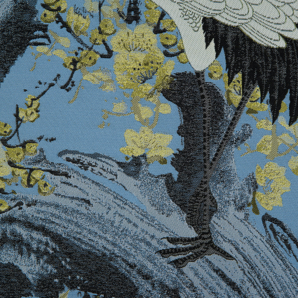 Blue and Green Crane Jacquard Panel Detail Blue and Green Crane Jacquard Panel Detail