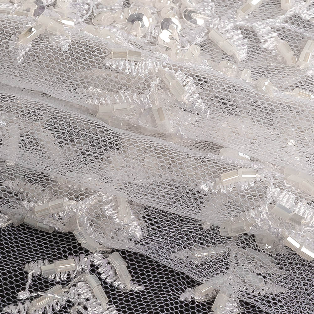 Cloud Dancer Floral Beaded Embroidered Bridal Lace Folded Cloud Dancer Floral Beaded Embroidered Bridal Lace Folded