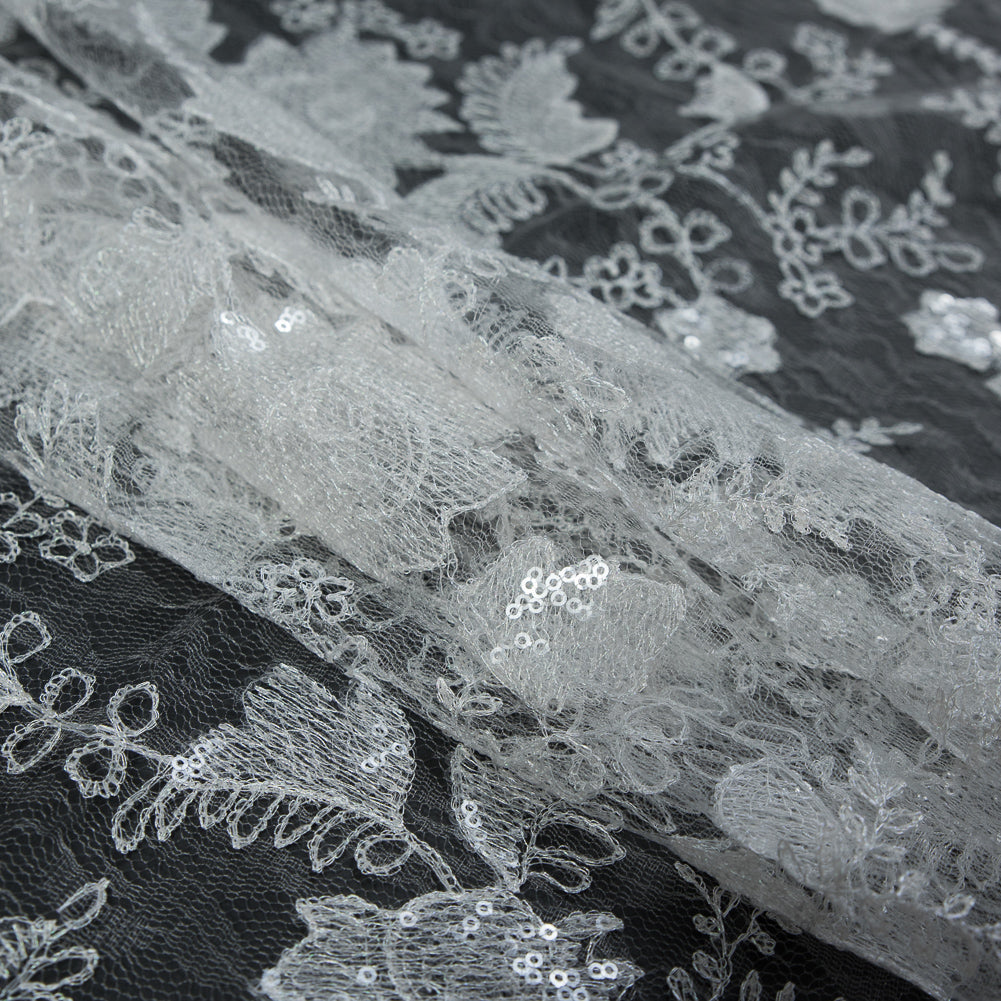 White Sequined Chantilly Bridal Lace Detail White Sequined Chantilly Bridal Lace Detail