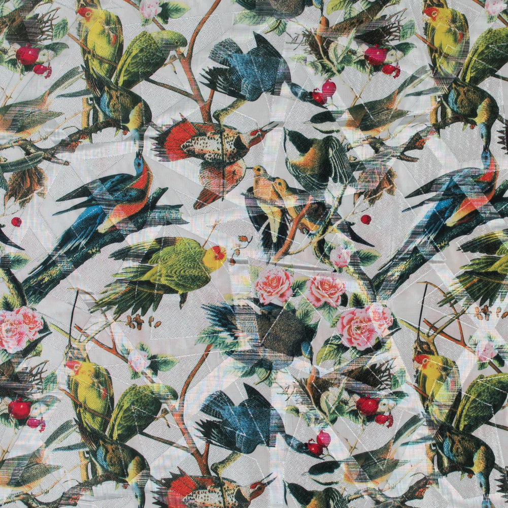 White Parakeet Printed Polyester Jacquard White Parakeet Printed Polyester Jacquard