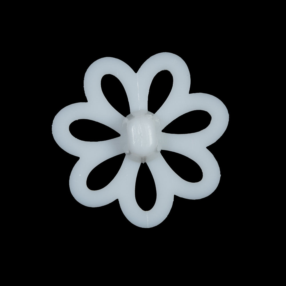 Italian White Flower Plastic Shank Back Button - 40L/25mm Detail Italian White Flower Plastic Shank Back Button - 40L/25mm Detail
