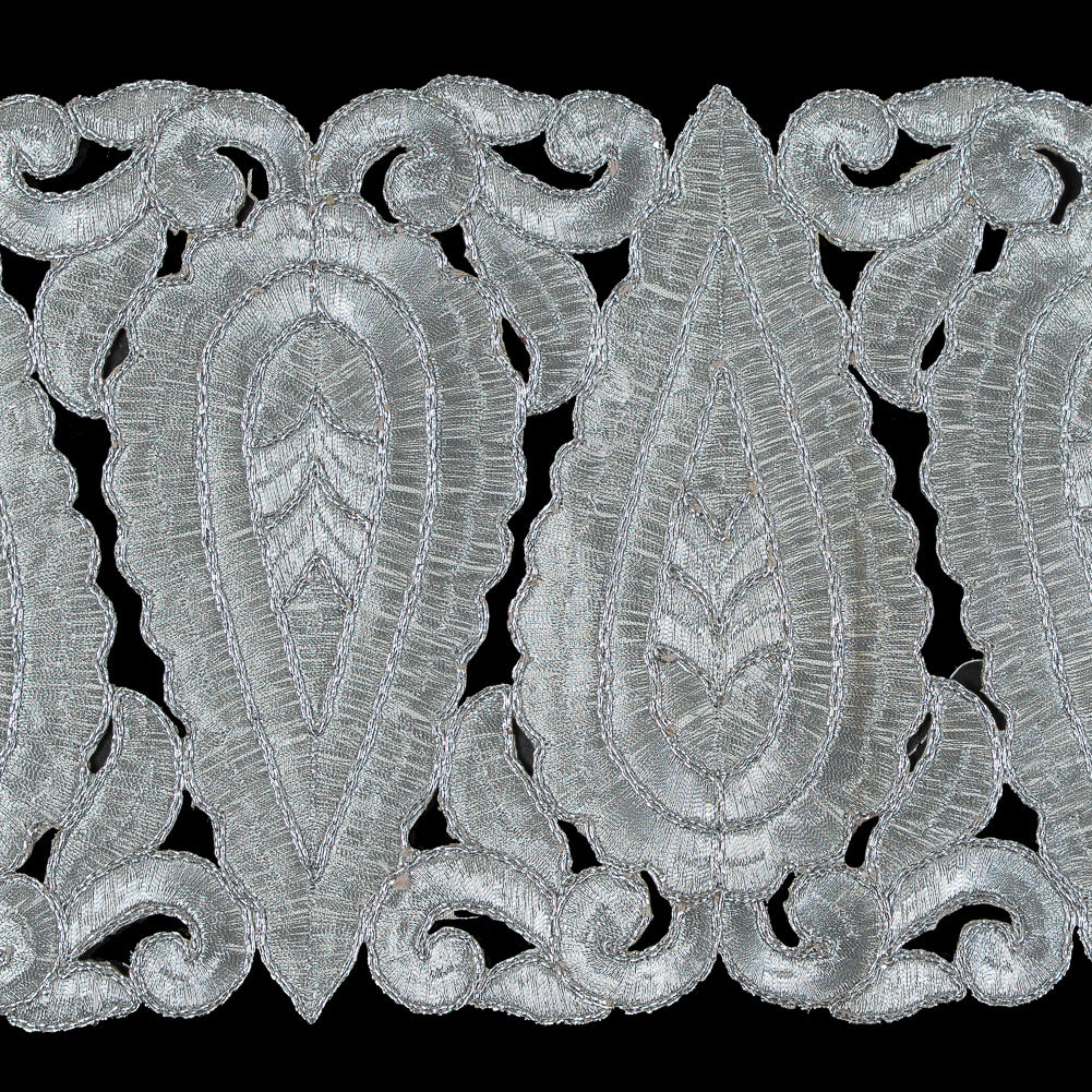 Metallic Silver Wide Paisley-Like Trim - 5.5" Detail Metallic Silver Wide Paisley-Like Trim - 5.5" Detail