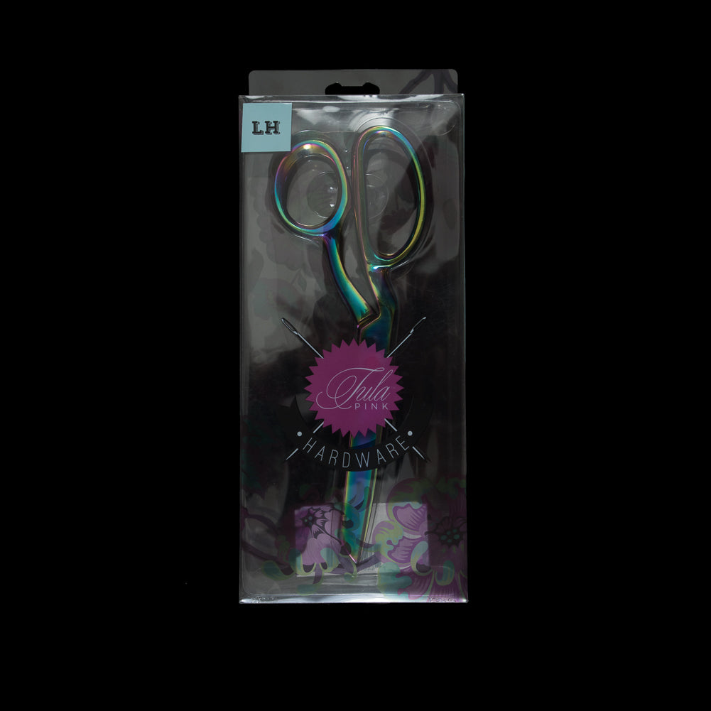 Tula Pink Oil Slick Left-Handed Hardware Shears - 8" Detail Tula Pink Oil Slick Left-Handed Hardware Shears - 8" Detail