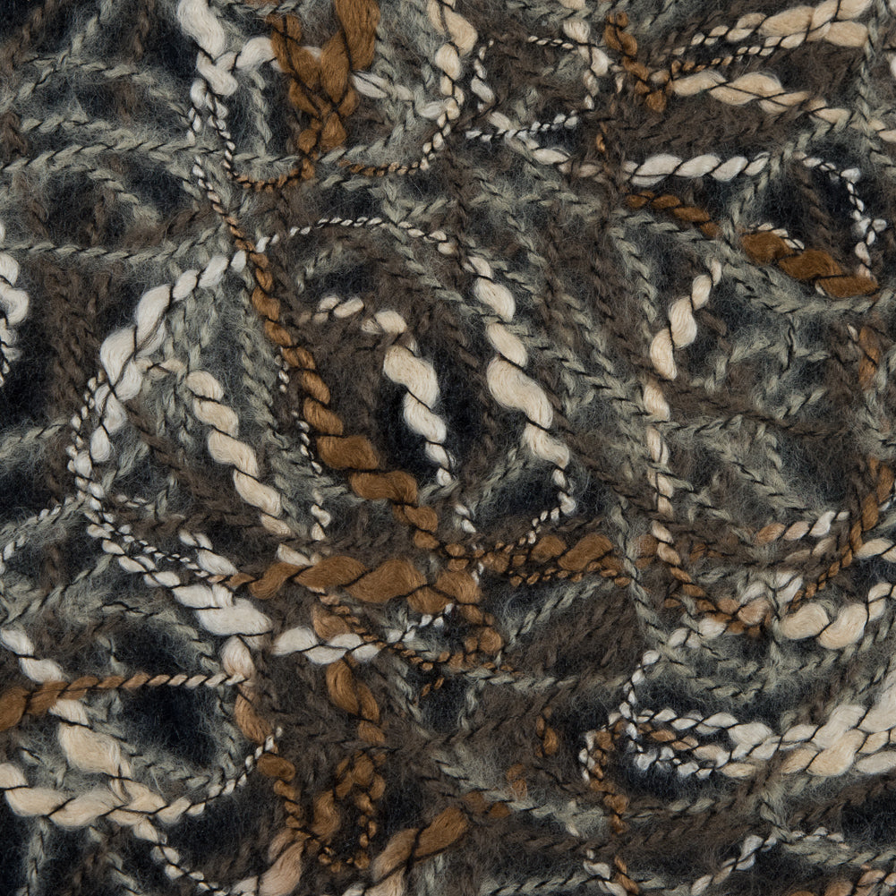 Designer Novelty Gray and Brown Felted Lace with Rope Design Detail Designer Novelty Gray and Brown Felted Lace with Rope Design Detail