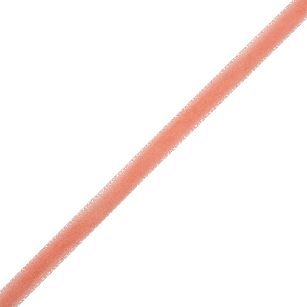 Single Faced Velvet Ribbon Made in Italy - 1/4" - Coral - Sabine Collection - Folded Single Faced Velvet Ribbon Made in Italy - 1/4" - Coral - Sabine Collection - Folded