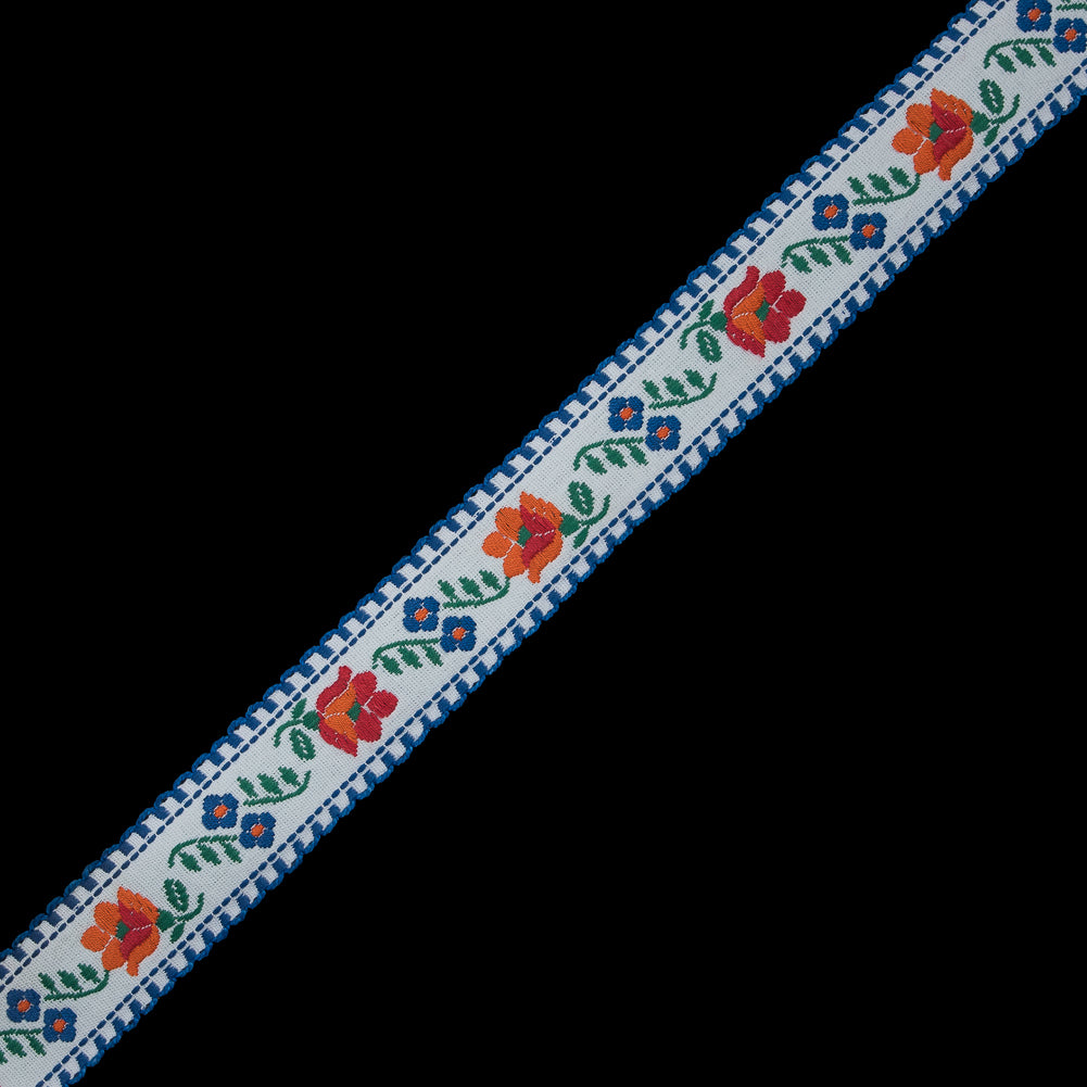 Blue and White Floral German Jacquard Ribbon - 1" Blue and White Floral German Jacquard Ribbon - 1"