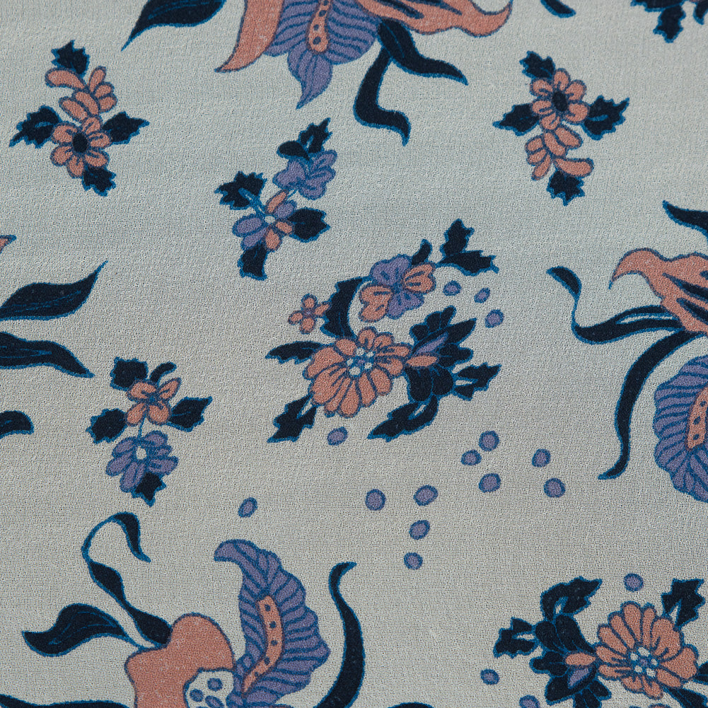 Pink and Blue Floral Border Printed Silk Chiffon Detail Pink and Blue Floral Border Printed Silk Chiffon Detail