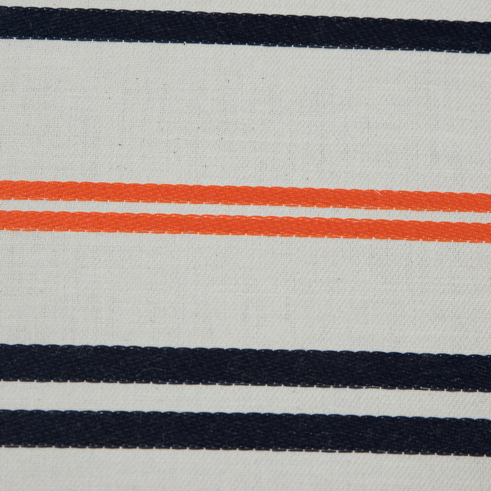 Pale Beige Cotton Twill with Orange and Navy Embroidered Stripes Detail Pale Beige Cotton Twill with Orange and Navy Embroidered Stripes Detail