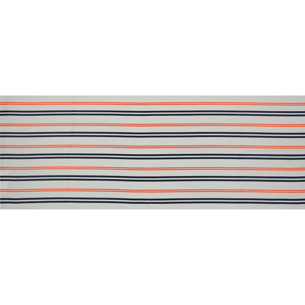Pale Beige Cotton Twill with Orange and Navy Embroidered Stripes Full Pale Beige Cotton Twill with Orange and Navy Embroidered Stripes Full