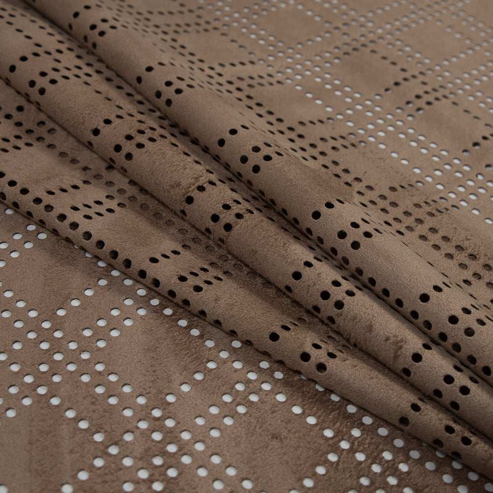 Faux Suede with Perforated Squares - Warm Beige Folded Faux Suede with Perforated Squares - Warm Beige Folded