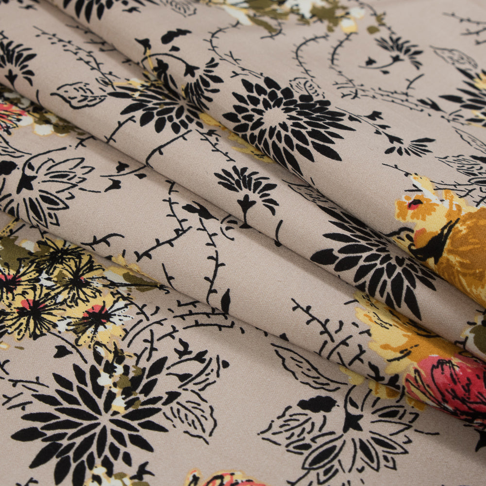 Taupe Floral Stretch Cotton Sateen Folded Taupe Floral Stretch Cotton Sateen Folded