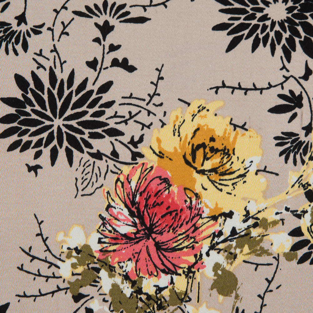 Taupe Floral Stretch Cotton Sateen Detail Taupe Floral Stretch Cotton Sateen Detail
