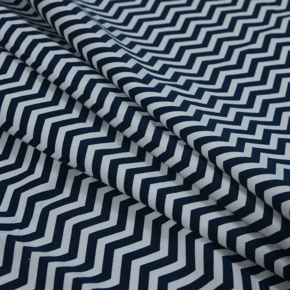 Navy and White Zig Zag Printed Cotton Jersey Detail Navy and White Zig Zag Printed Cotton Jersey Detail
