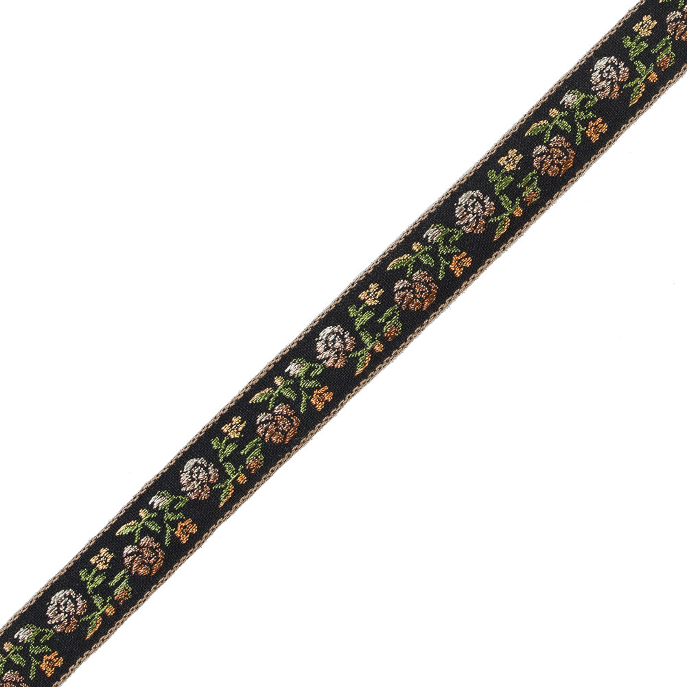 Black and Brown Ombre Floral German Jacquard Ribbon - 0.625" Detail Black and Brown Ombre Floral German Jacquard Ribbon - 0.625" Detail