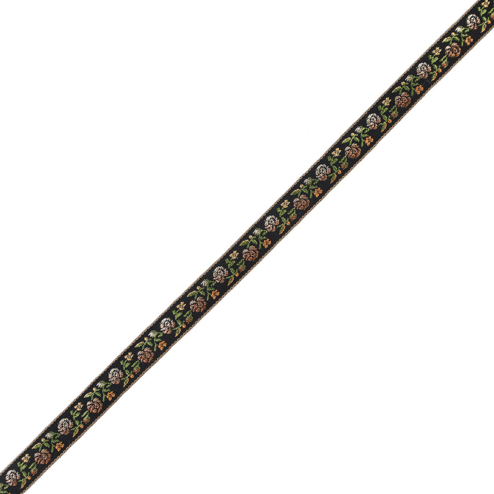 Black and Brown Ombre Floral German Jacquard Ribbon - 0.625" Black and Brown Ombre Floral German Jacquard Ribbon - 0.625"