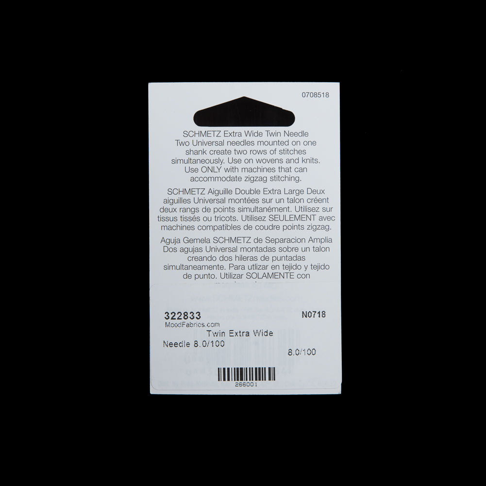 Schmetz Extra Wide Twin Machine Needle - 8.0/100 - 1 ct Detail Schmetz Extra Wide Twin Machine Needle - 8.0/100 - 1 ct Detail