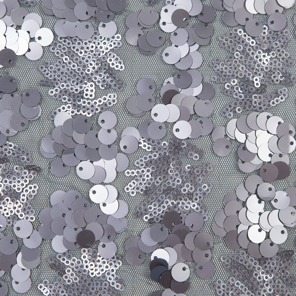 Mesh with Big and Little Sequins - Silver Abstract on Gray Full Mesh with Big and Little Sequins - Silver Abstract on Gray Full