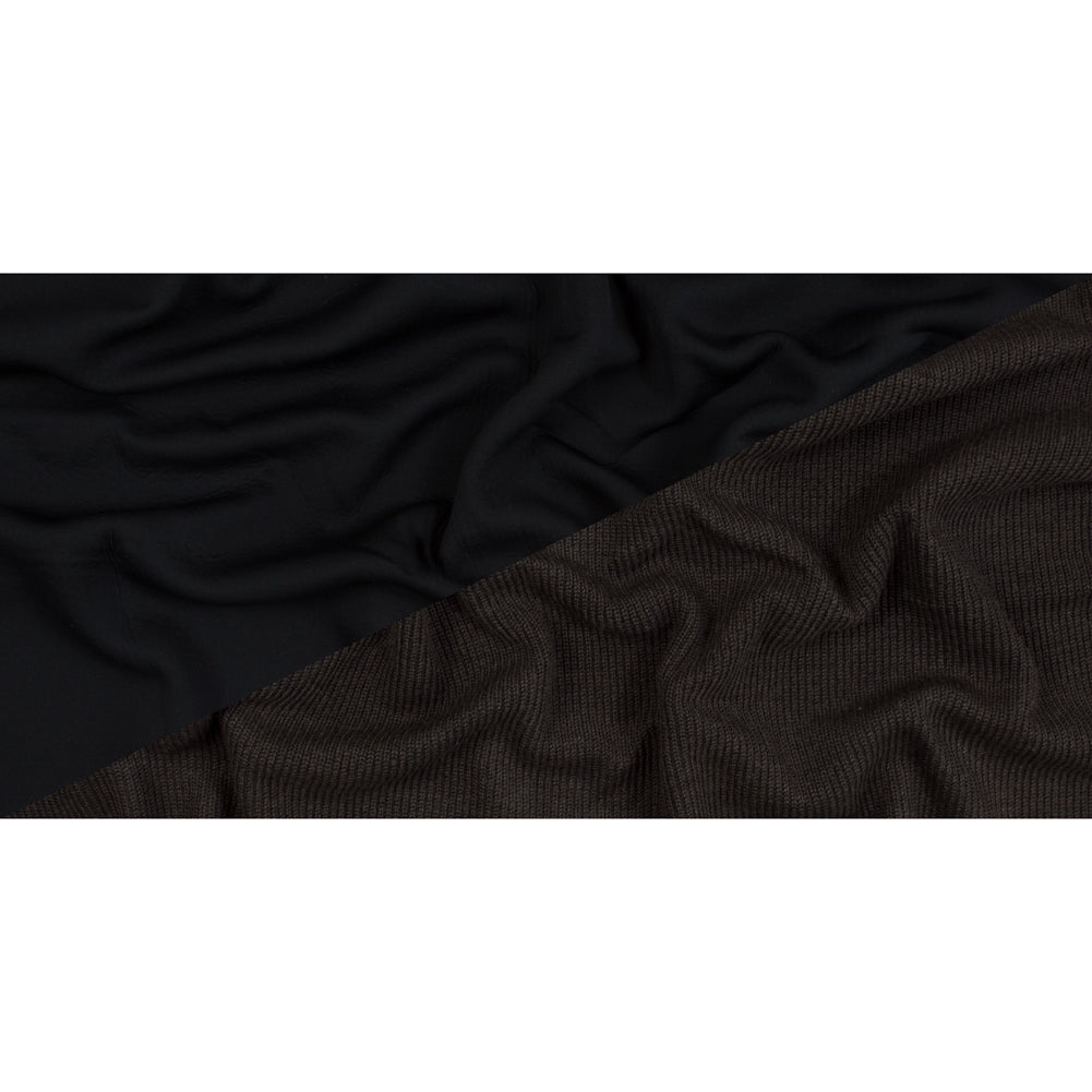 Brown Wool Ribbed Knit with Black Scuba Backing Folded Brown Wool Ribbed Knit with Black Scuba Backing Folded
