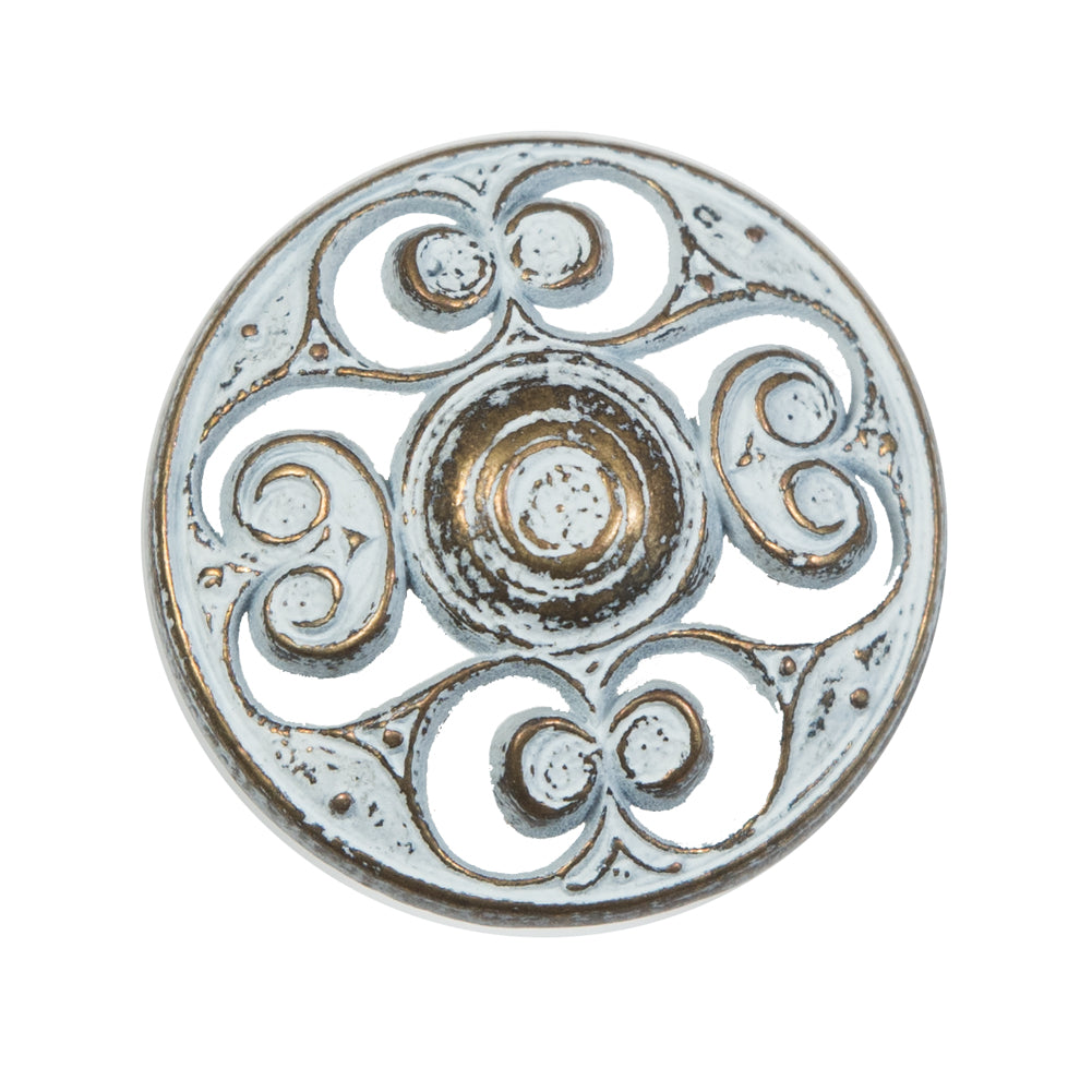 Gold and White Etched Metal Shank Back Button - 44L/28mm Gold and White Etched Metal Shank Back Button - 44L/28mm