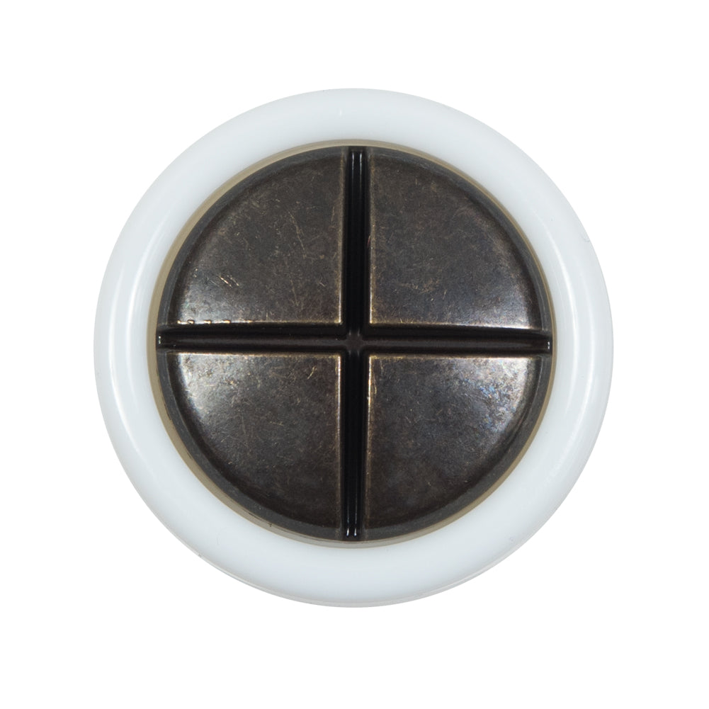 White and Antique Gold Plastic Shank Back Button - 44L/28mm White and Antique Gold Plastic Shank Back Button - 44L/28mm