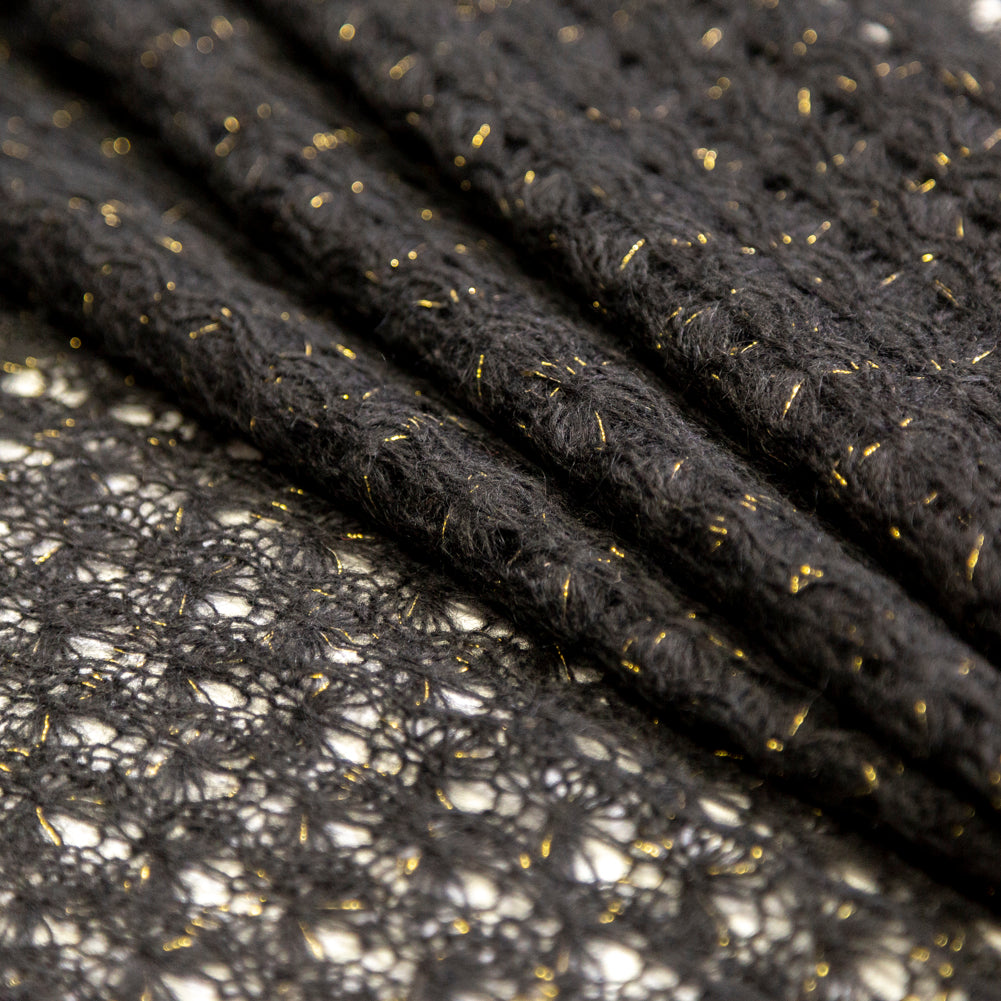 Black and Metallic Gold Blended Wool Crochet Lace Detail Black and Metallic Gold Blended Wool Crochet Lace Detail