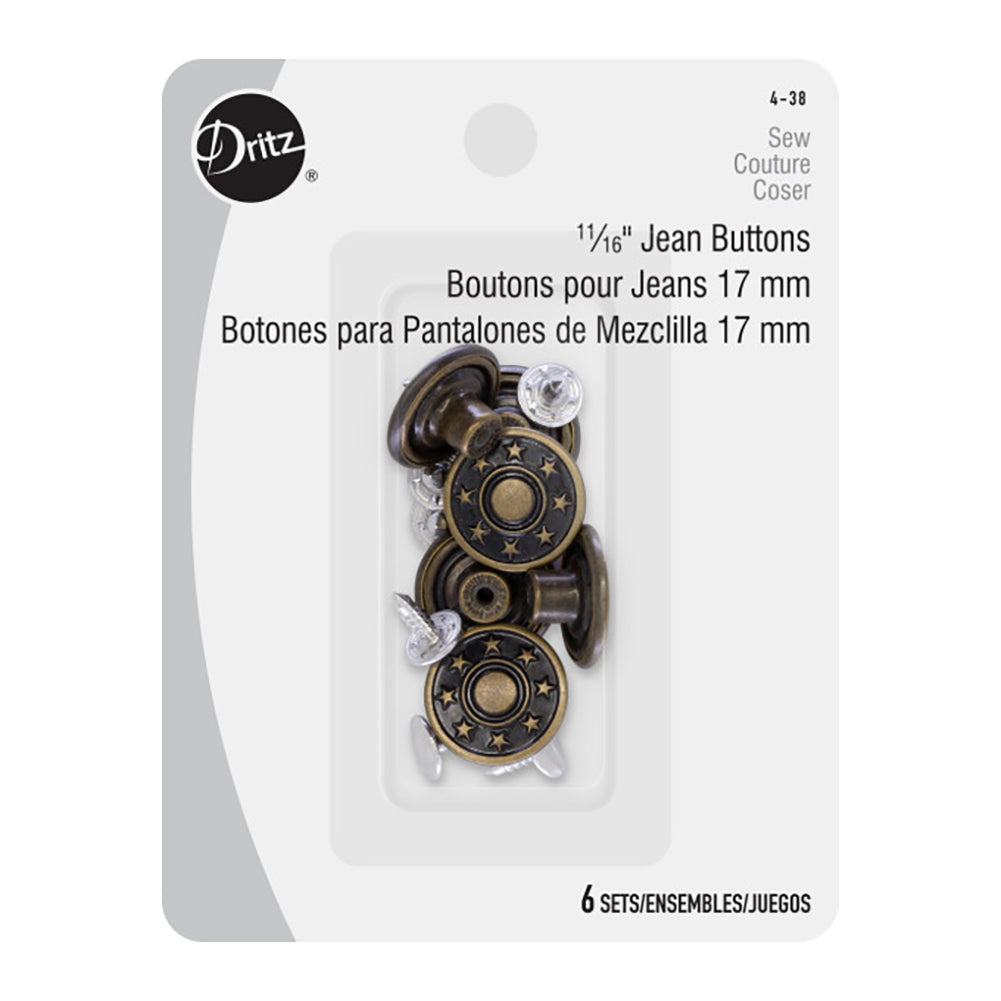 Dritz Jean Buttons - Antique Brass - 11/16" Dritz Jean Buttons - Antique Brass - 11/16"