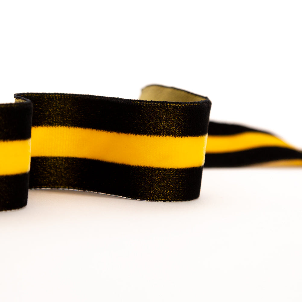 Italian Black and Yellow Striped Velvet Ribbon - 1.5" Detail Italian Black and Yellow Striped Velvet Ribbon - 1.5" Detail
