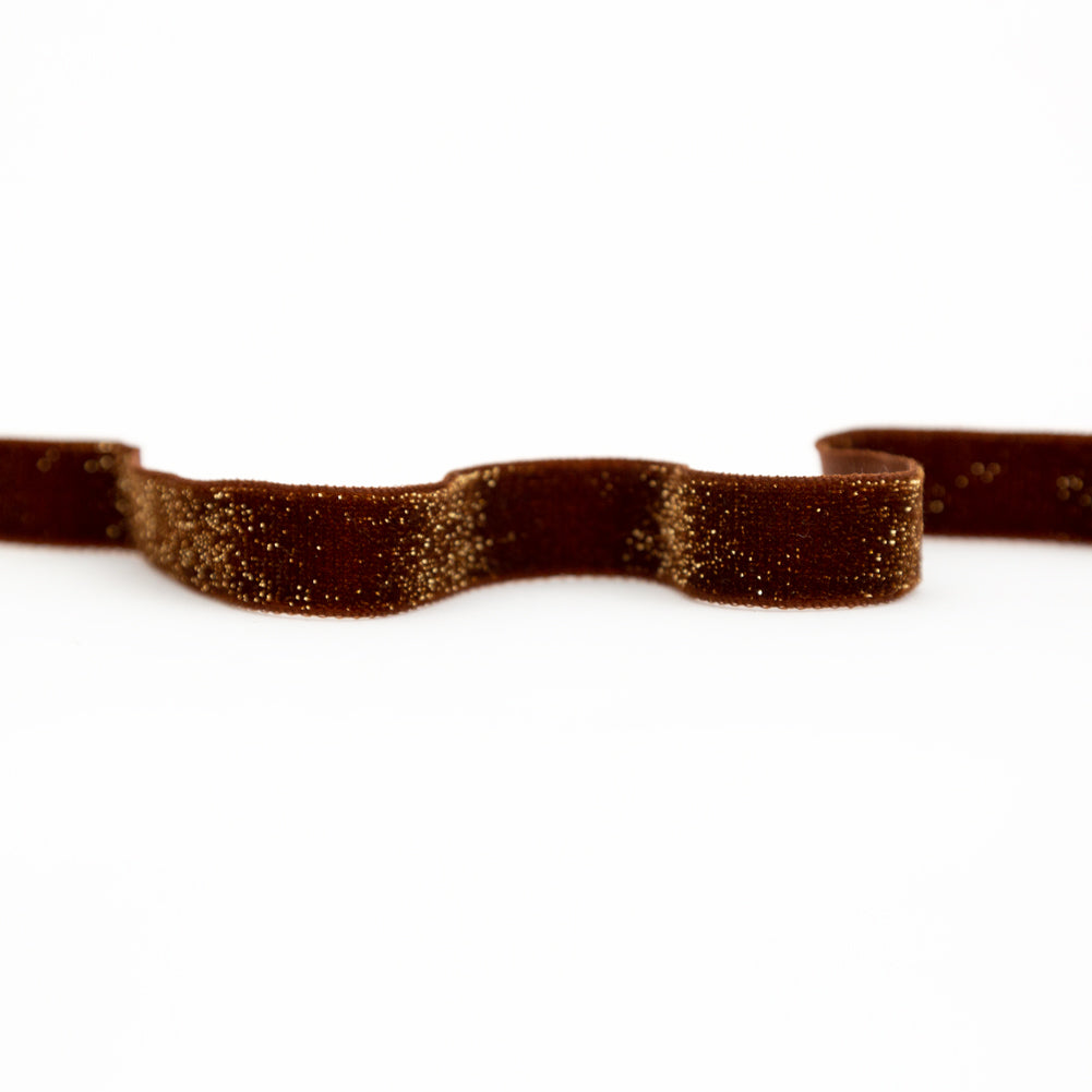 Italian Brownie and Gold Glitter Velvet Ribbon - 0.625" Italian Brownie and Gold Glitter Velvet Ribbon - 0.625"