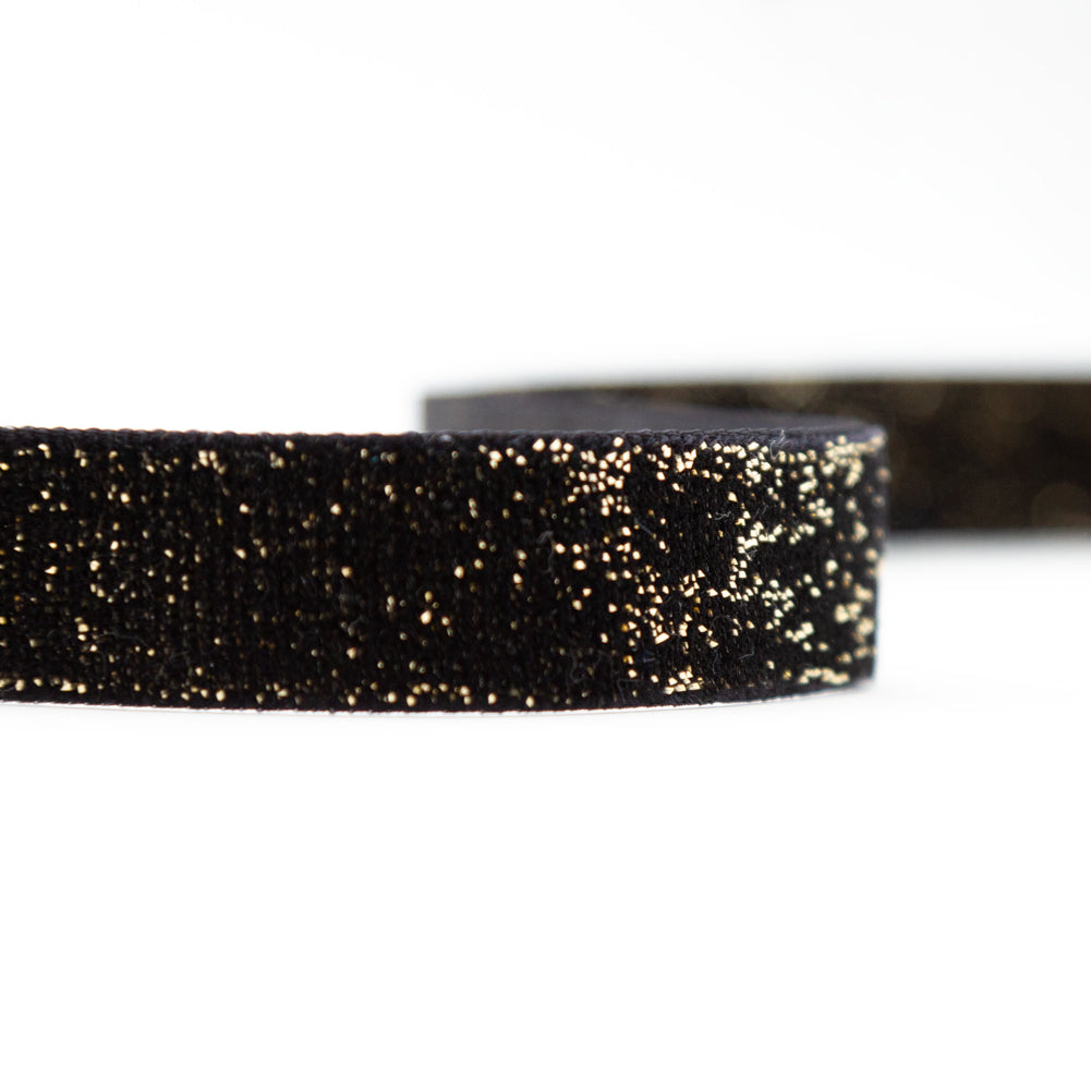 Italian Black and Gold Glitter Velvet Ribbon - 0.625" Detail Italian Black and Gold Glitter Velvet Ribbon - 0.625" Detail