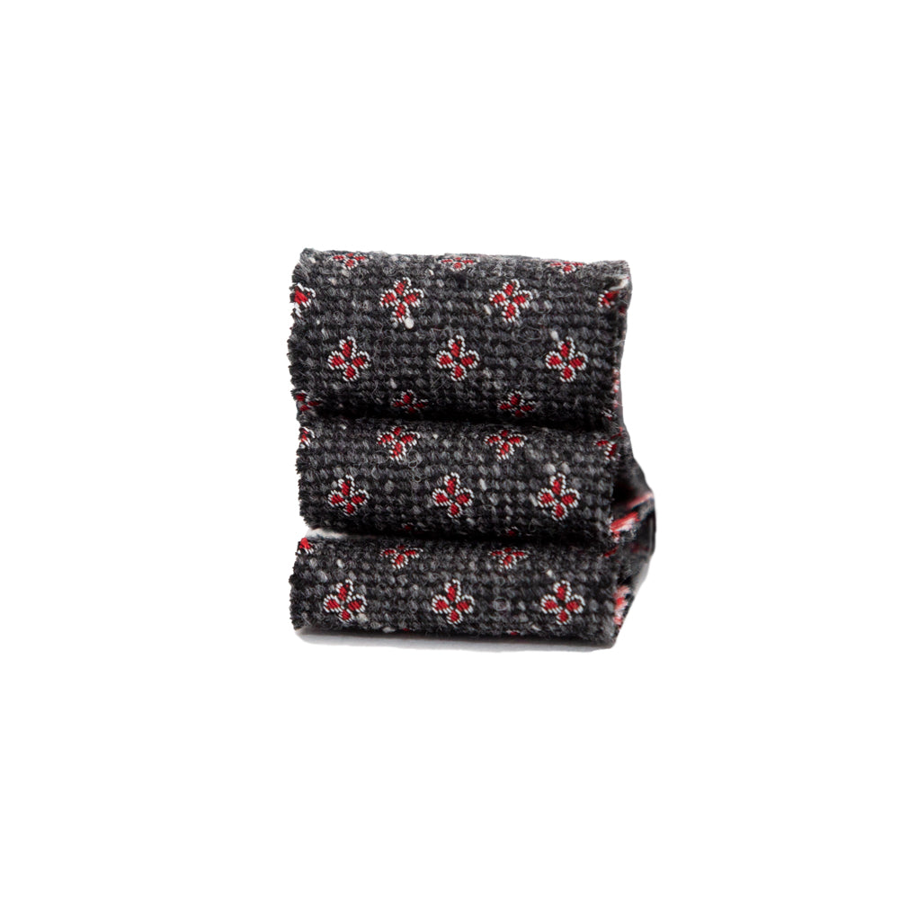 Italian Dark Gray and Red Floral Wool Jacquard Ribbon - 1" Detail Italian Dark Gray and Red Floral Wool Jacquard Ribbon - 1" Detail